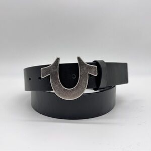 True Religion Men’s Black Leather Belt | Horseshoe Buckle | Size 38 | Authentic